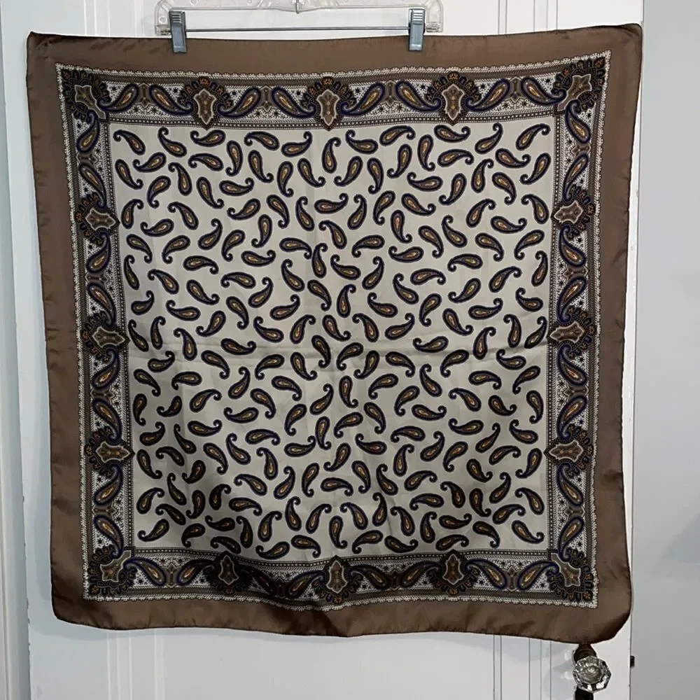 Vtg 70s Herman Pecker & Co polyester‎ paisley large square scarf